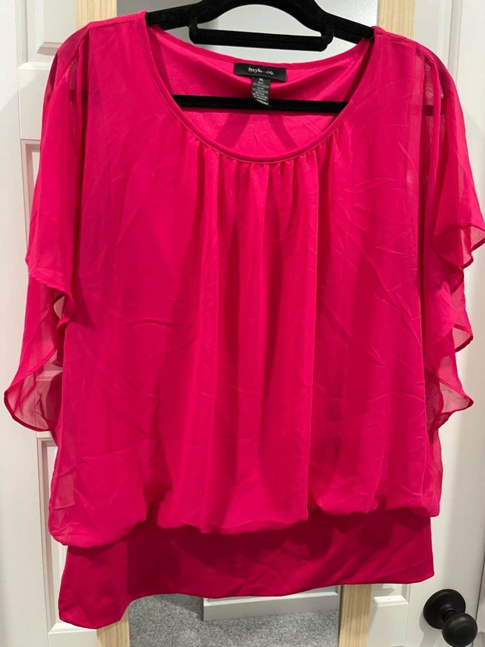 Style & Co. Bright Pink Sheer Flutter Sleeve Blouse
